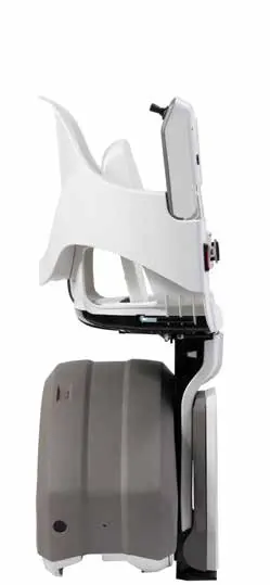 Side profile of the HomeGlide Outdoor stairlift folded flat against its rail