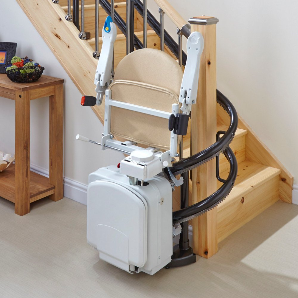 Handicare curved stairlift installed on a home staircase