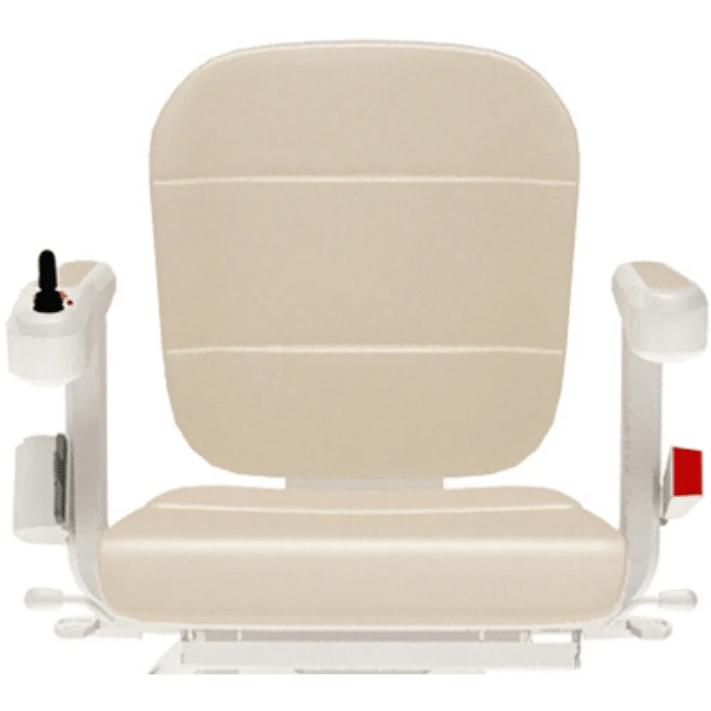 Handicare Freecurve Elegance seat in beige extra-soft leatherette with armrests that adjust for extra width
