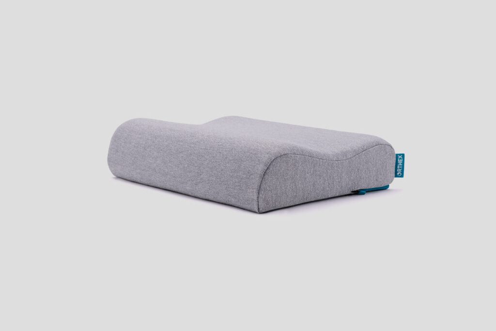 Orthex Somnia 3.5 inch travel pillow in a grey knit cover