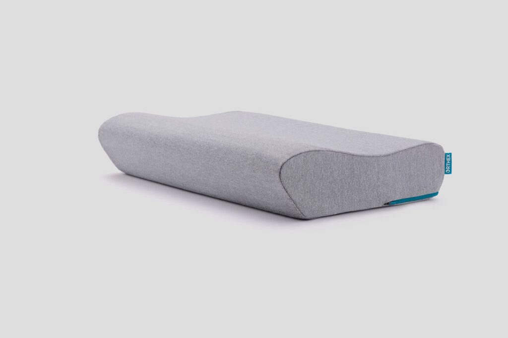 Orthex Somnia 4.5 inch contoured side sleeper pillow in a grey knit cover