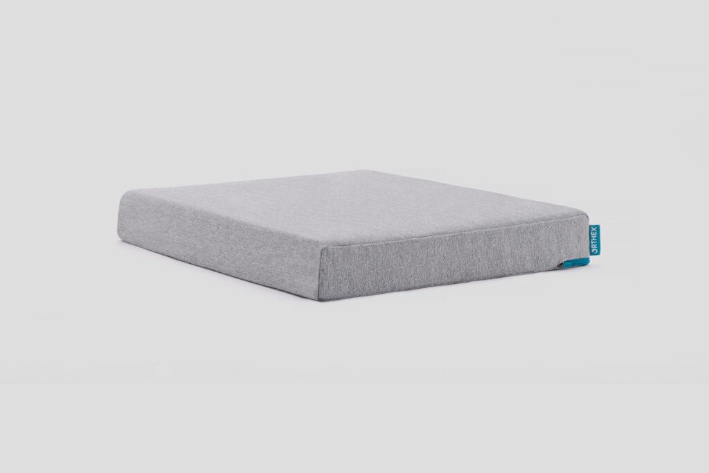 Orthex Symbia 2.5 inch foam posture seat cushion in a grey knit cover