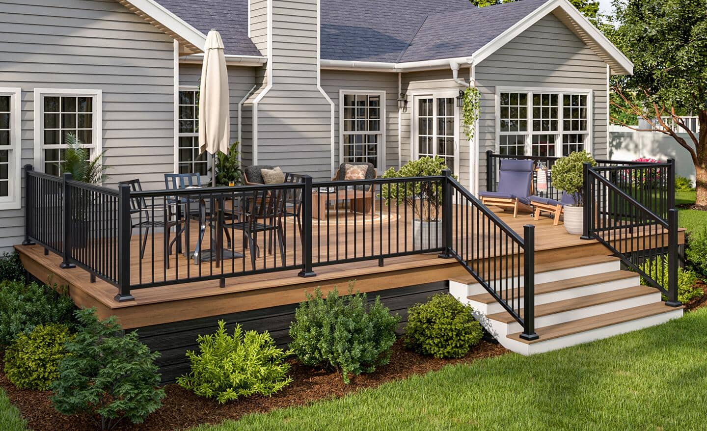 Outdoor railing running alongside entrance steps