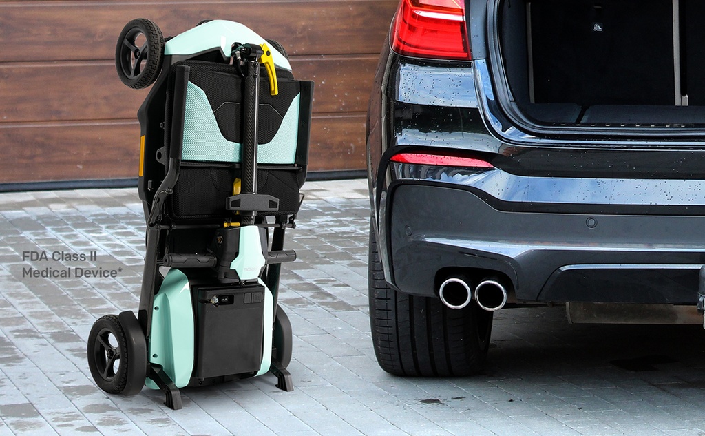Pride Go-Go Super Portable Travel Scooter - folded for transport