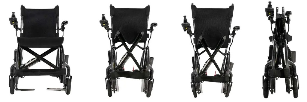 Pride Jazzy Carbon 27X Power Wheelchair - folded for transport
