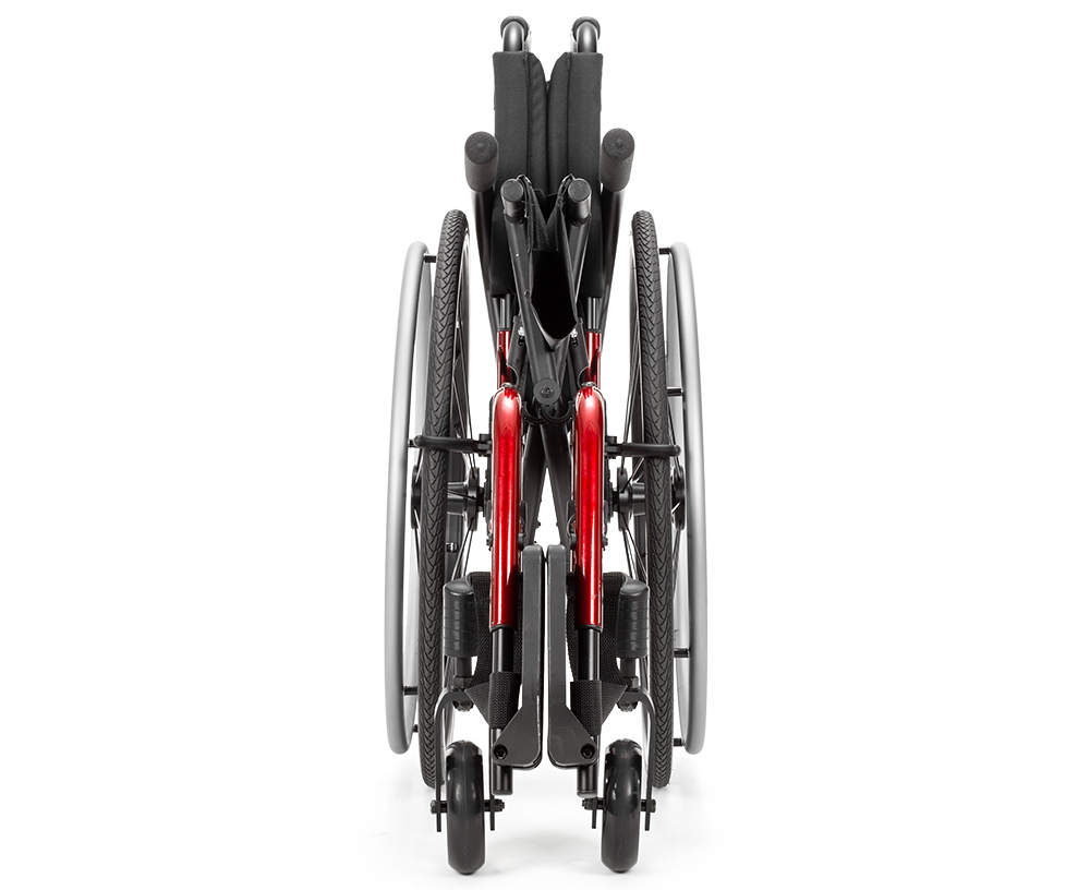 Catalyst 5 folding wheelchair folded for transport