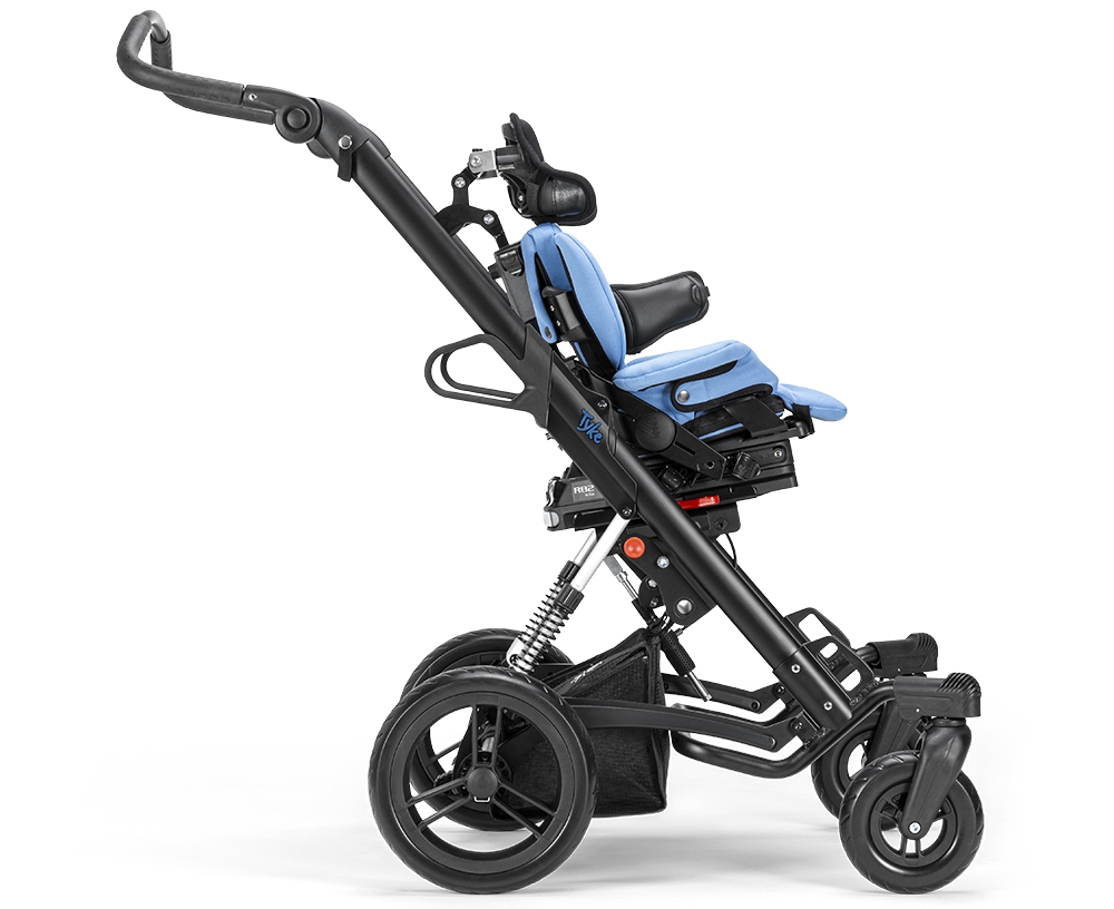 Tyke early mobility base with x:panda seat, side view