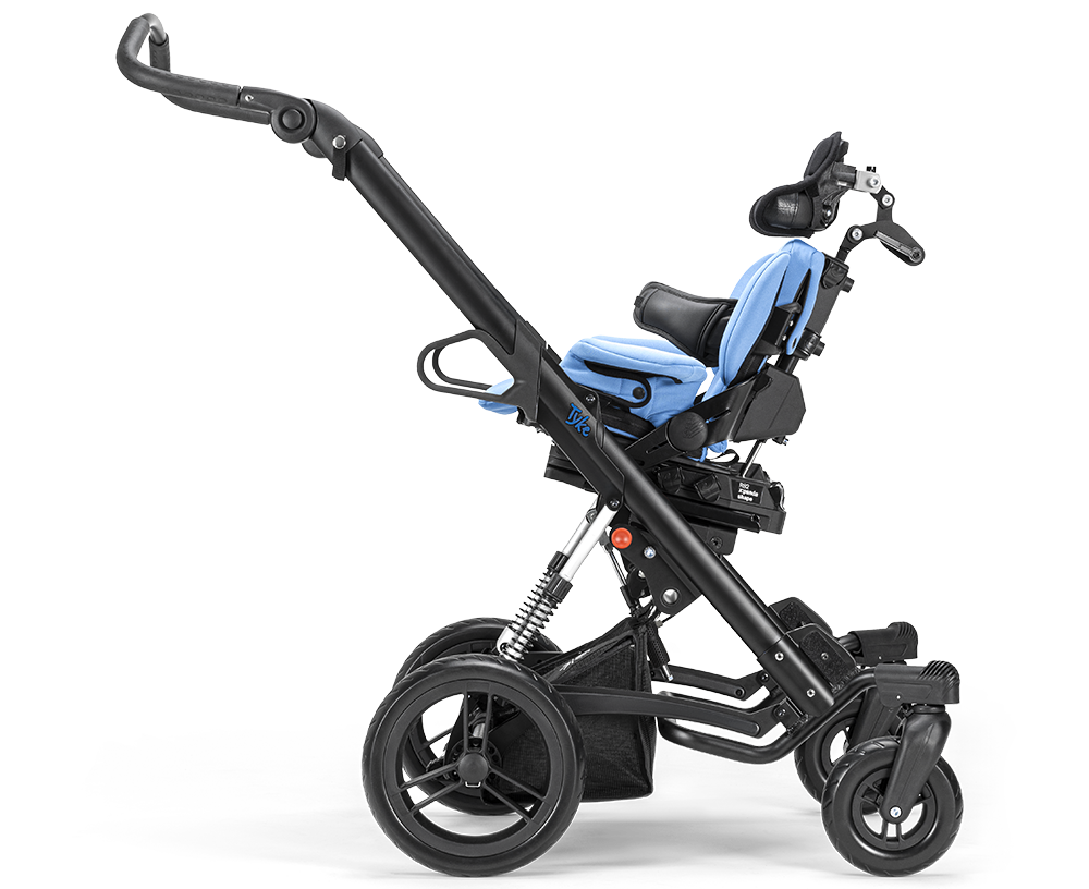 Tyke early mobility base in reverse face to face configuration, side view