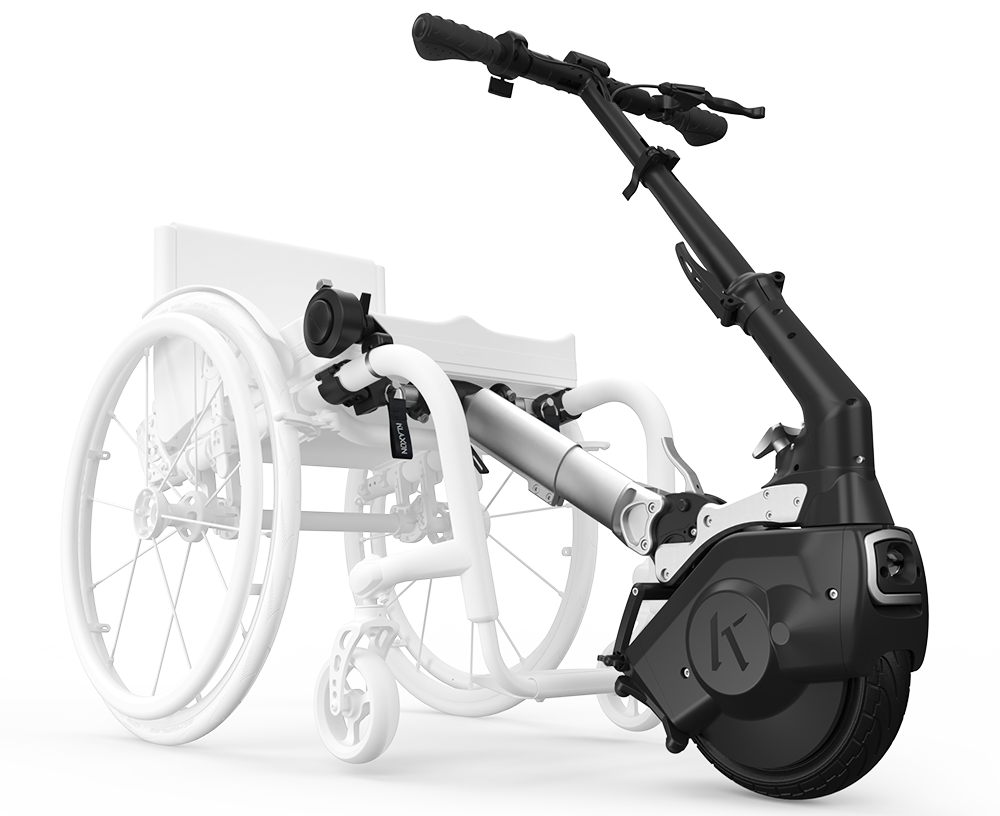 Klaxon Twist front mounted on a rigid wheelchair with handlebar