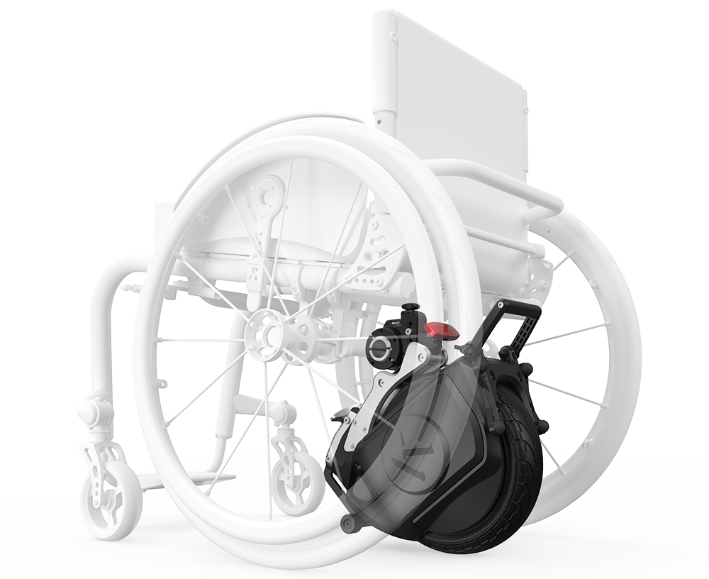 Klaxon Twist rear mounted on a rigid wheelchair