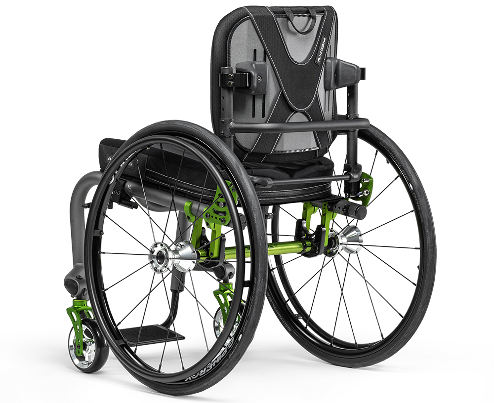 Axiom Lateral Back mounted on a wheelchair, hardware view