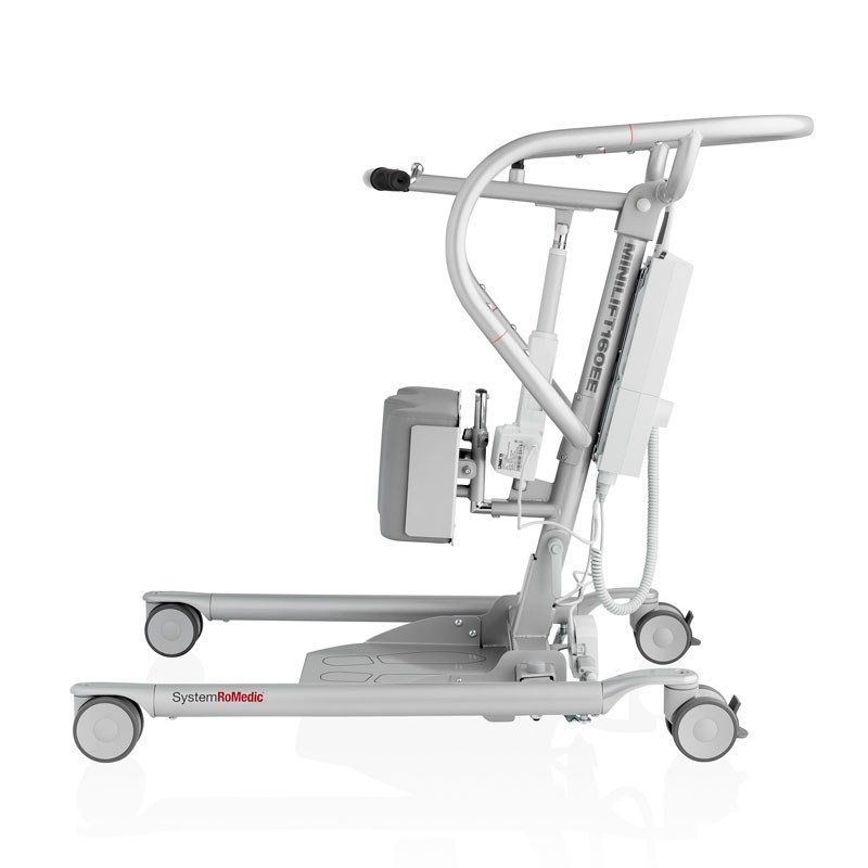 Handicare MiniLift side elevation showing the chassis and leg spread