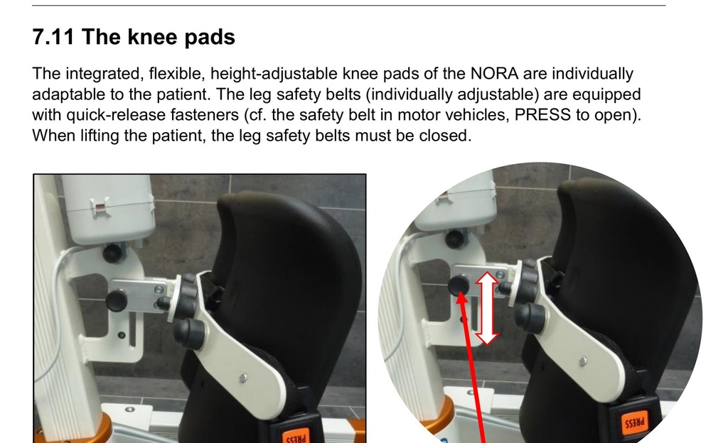 Beka NORA height adjustable knee pads the leg safety belts fasten across