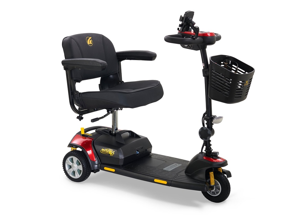 Golden Buzzaround XLS HD 3-wheel scooter turning, showing the tight front end