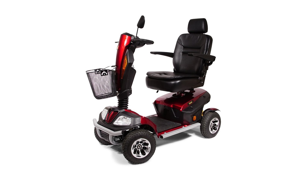 Golden Patriot heavy-duty scooter side-rear profile showing the rear basket