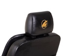 Golden Patriot captain's seat in Orange with black pillow-top back and headrest