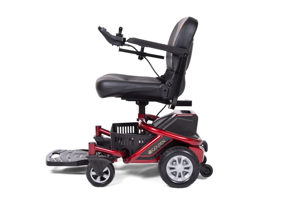 Golden Lite Rider Envy GP-162 power wheelchair in cherry red, left profile