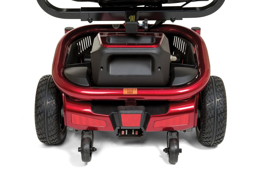 Golden Lite Rider Envy GP-162 power wheelchair rear view in cherry red