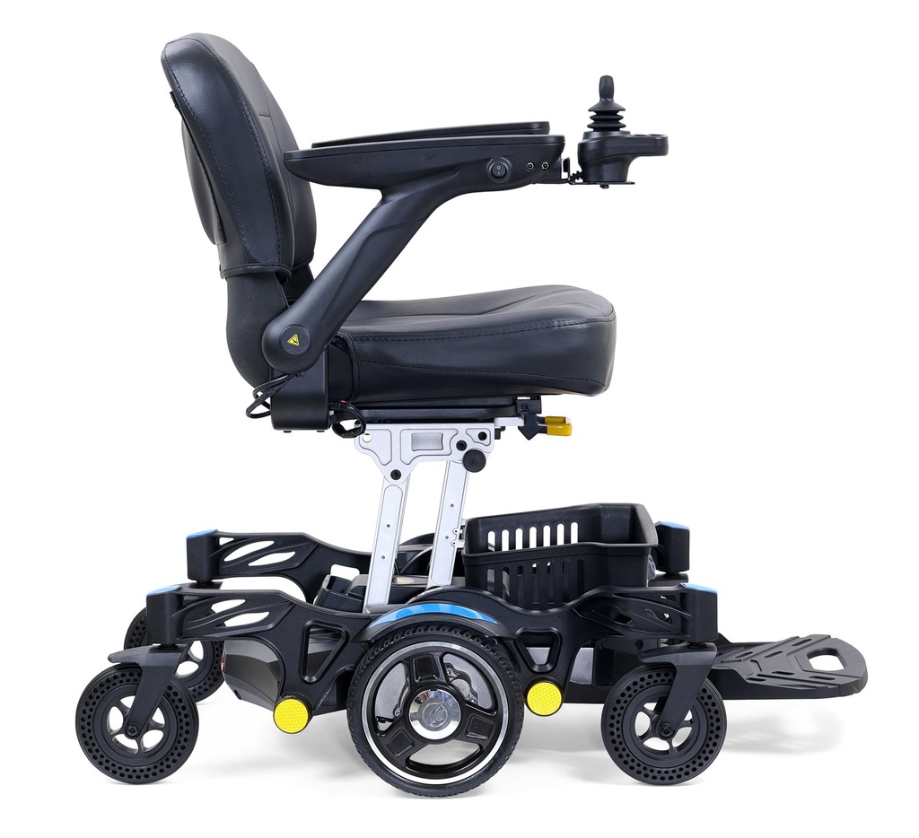 Golden Buzzaround Carry On PC GP-130 power wheelchair left profile in blue