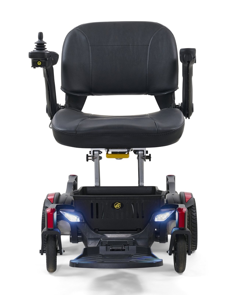 Golden Buzzaround Carry On PC GP-130 folding power wheelchair in red, front view