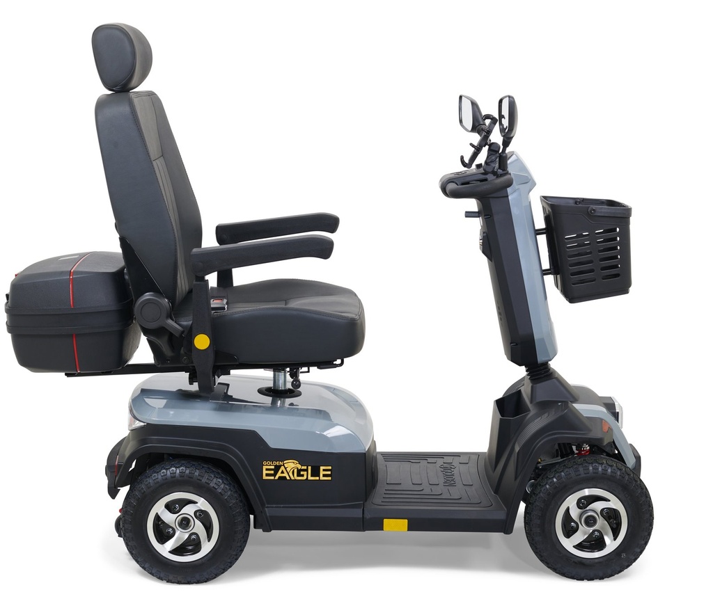 Golden Eagle GR-595 four-wheel mobility scooter in grey, left profile