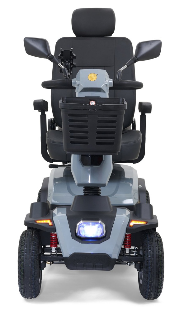 Golden Eagle GR-595 mobility scooter front view in grey with full lighting