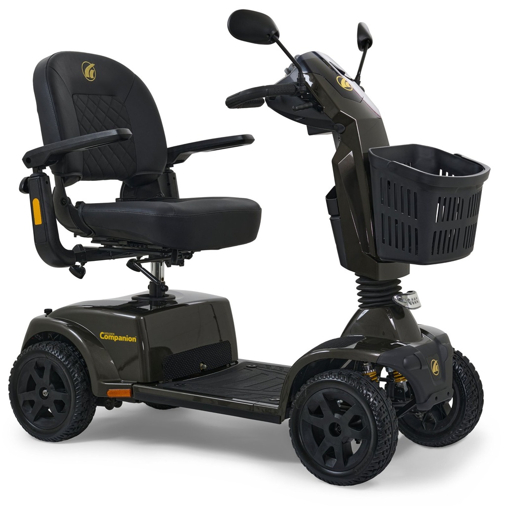 Golden Companion GC440 four-wheel full-size mobility scooter in grey, front view