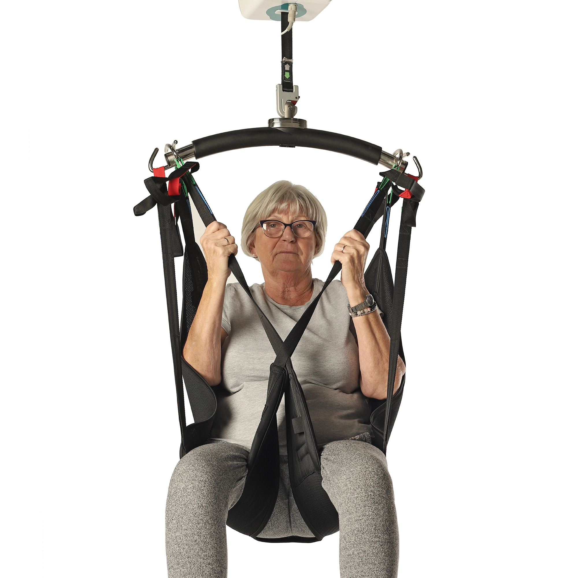 HighStar Universal sling laid flat, showing commode opening and leg straps