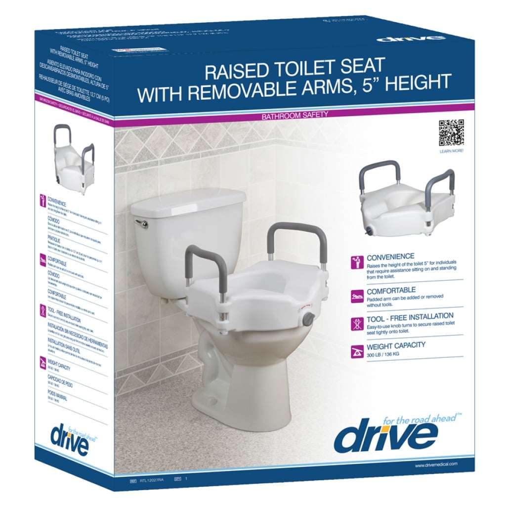 2-in-1 Locking Raised Toilet Seat with Tool-free Removable Arms RTL12027RA