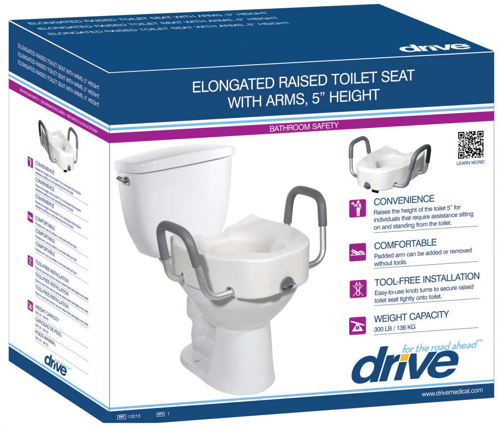 Drive Premium Plastic, Raised, Elongated Toilet Seat with Lock, 5" - 12013 84306 Elongated Toilet Seat with Lock