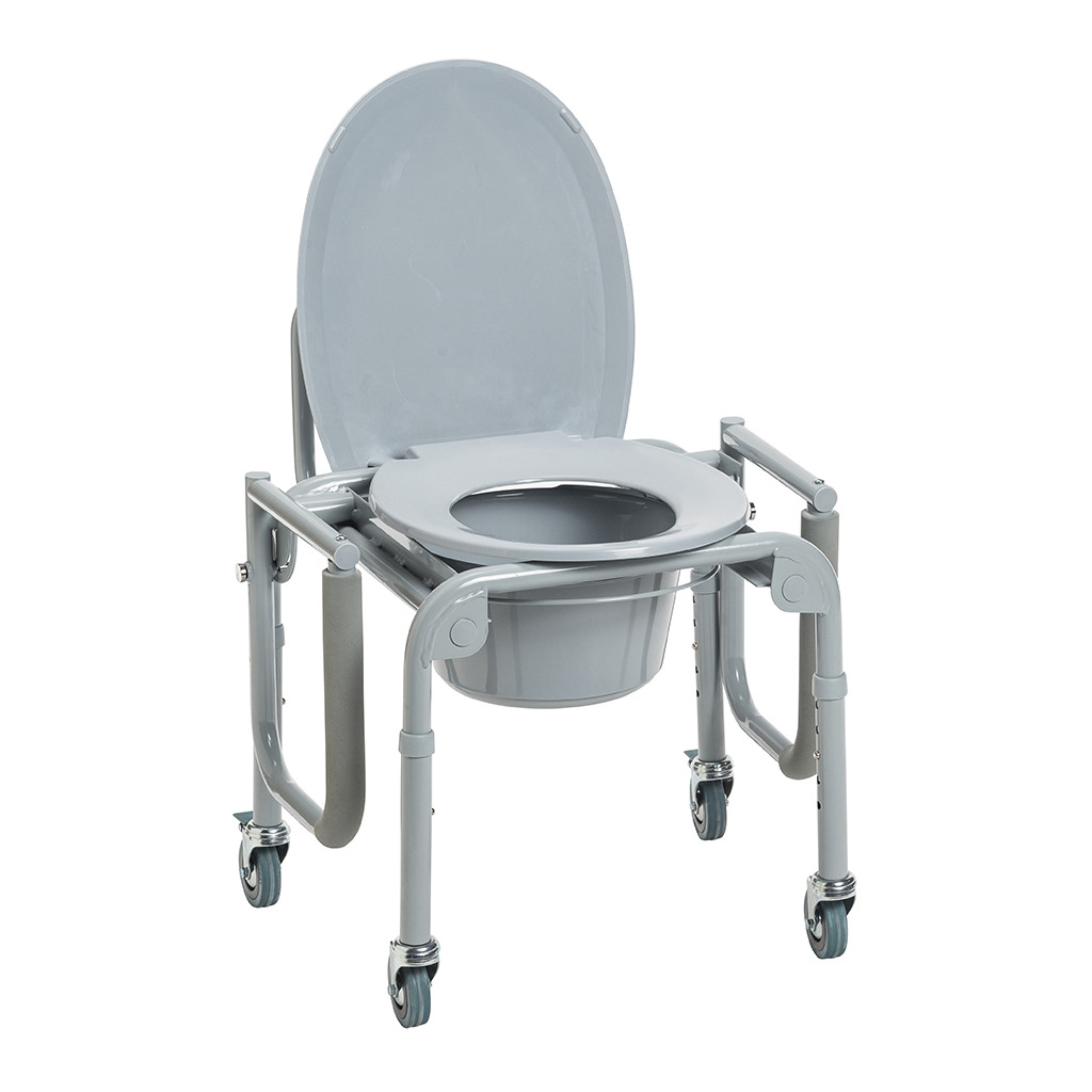 Drive Steel Drop-Arm Commode with Wheels and Padded Armrests 11101W 258268 Drop-Arm Commode
