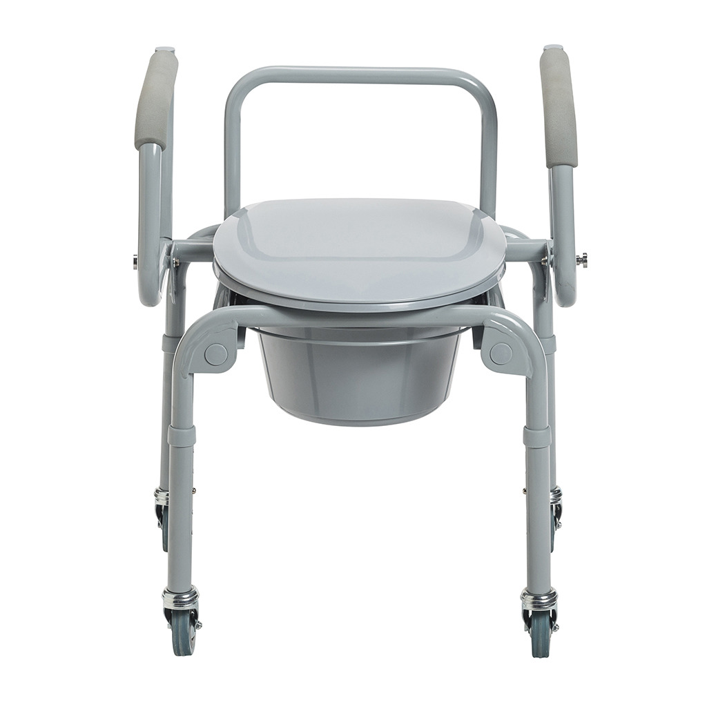 Drive Steel Drop-Arm Commode with Wheels and Padded Armrests 11101W 258270 Drop-Arm Commode