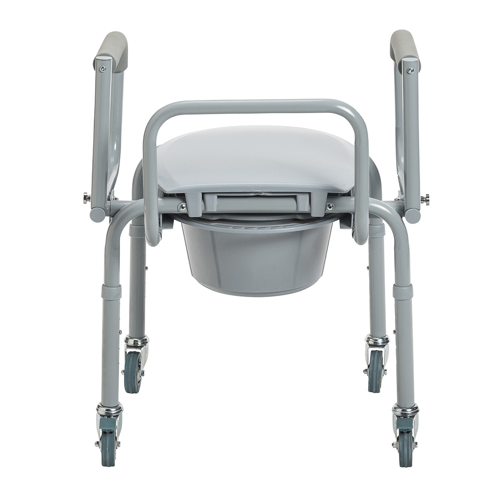Drive Steel Drop-Arm Commode with Wheels and Padded Armrests 11101W 258269 Drop-Arm Commode