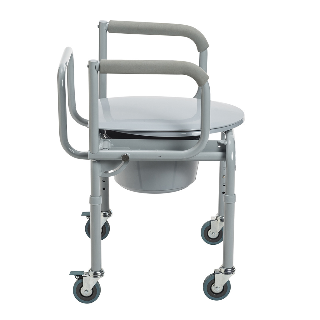 Drive Steel Drop-Arm Commode with Wheels and Padded Armrests 11101W 258271 Drop-Arm Commode
