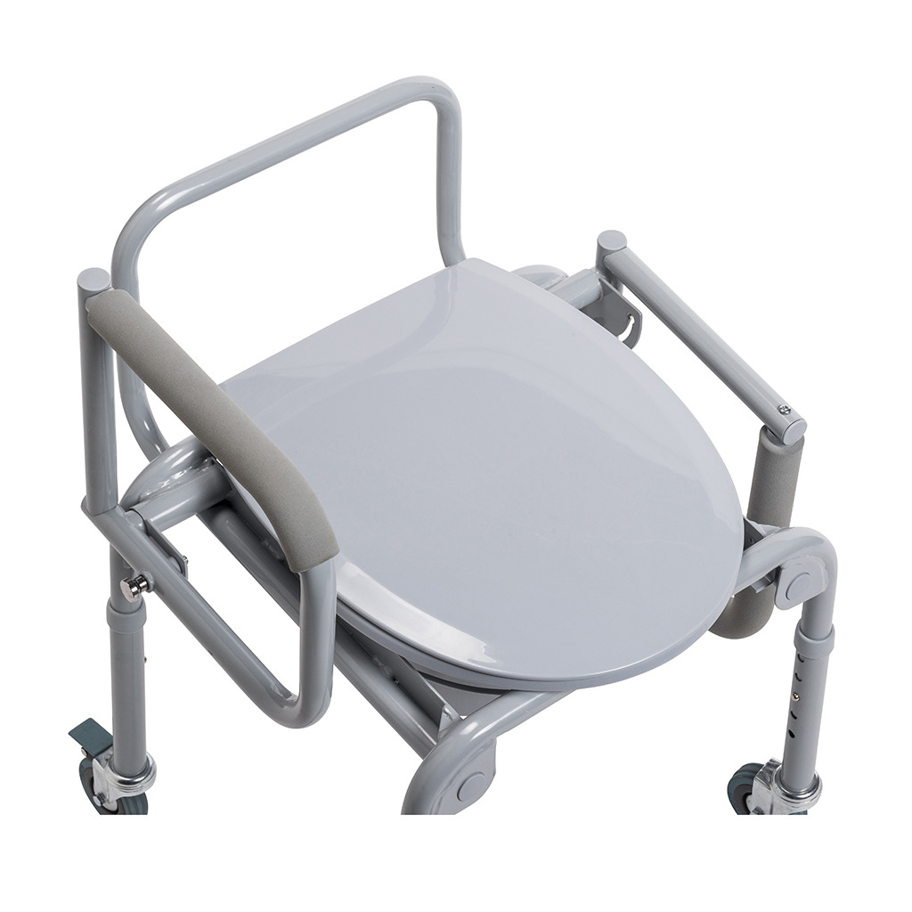 Drive Steel Drop-Arm Commode with Wheels and Padded Armrests 11101W 258273 Drop-Arm Commode