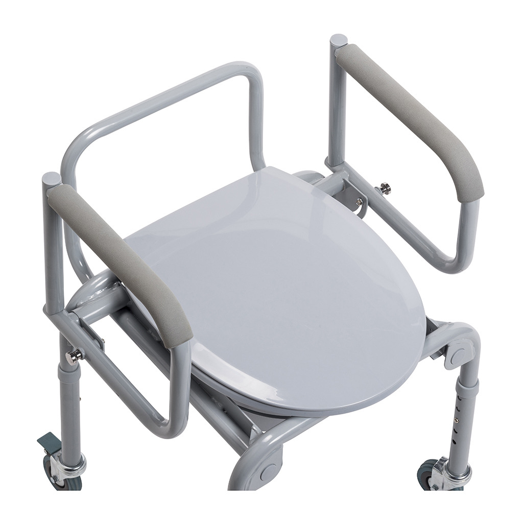 Drive Steel Drop-Arm Commode with Wheels and Padded Armrests 11101W 258272 Drop-Arm Commode