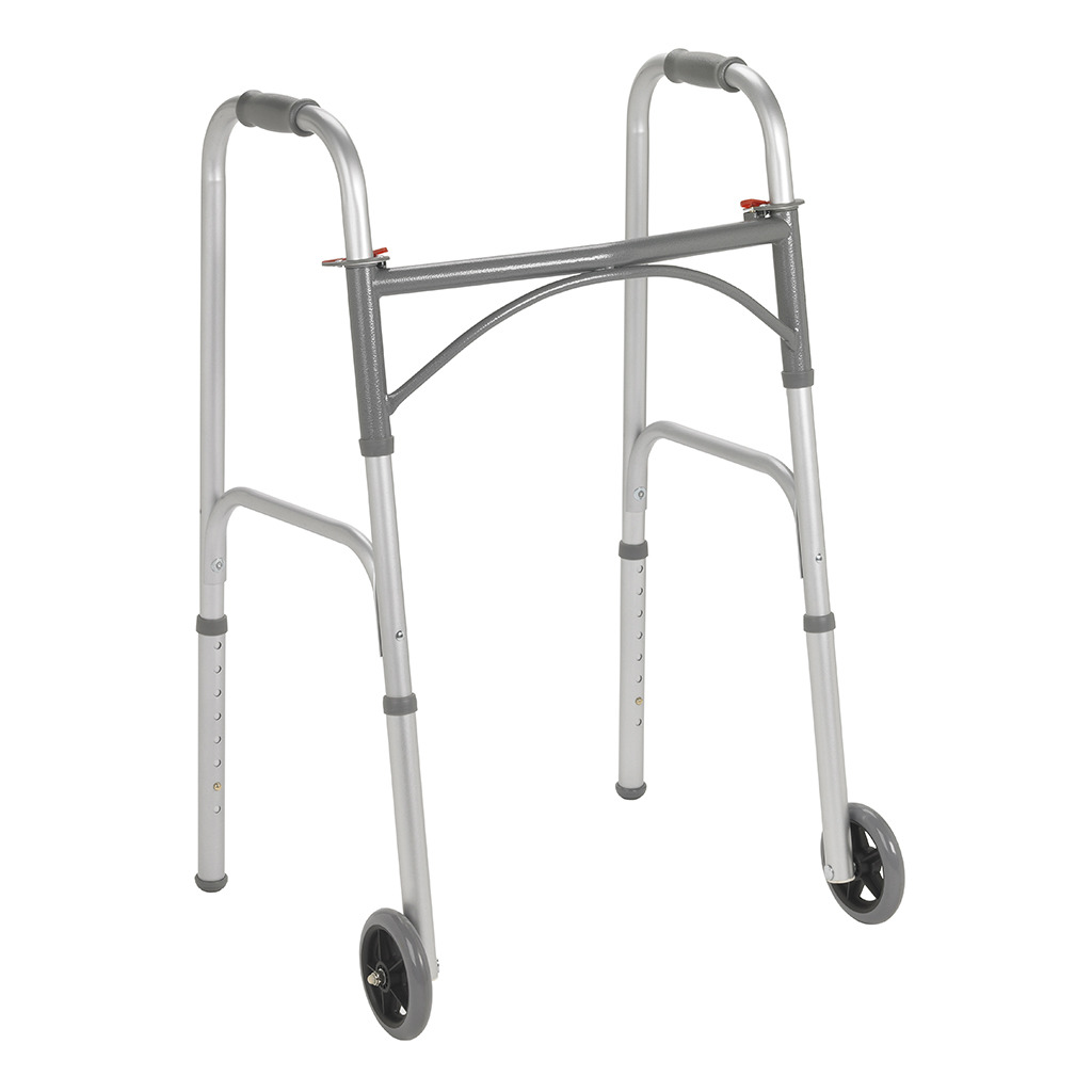 [10244-4] Drive Steel Folding Walker, Two Button with 5" Wheels