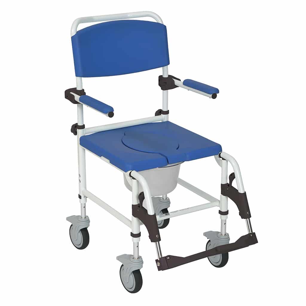 [NRS185007] Aluminum Rehab Shower Commode Chair with Four Rear-Locking Casters