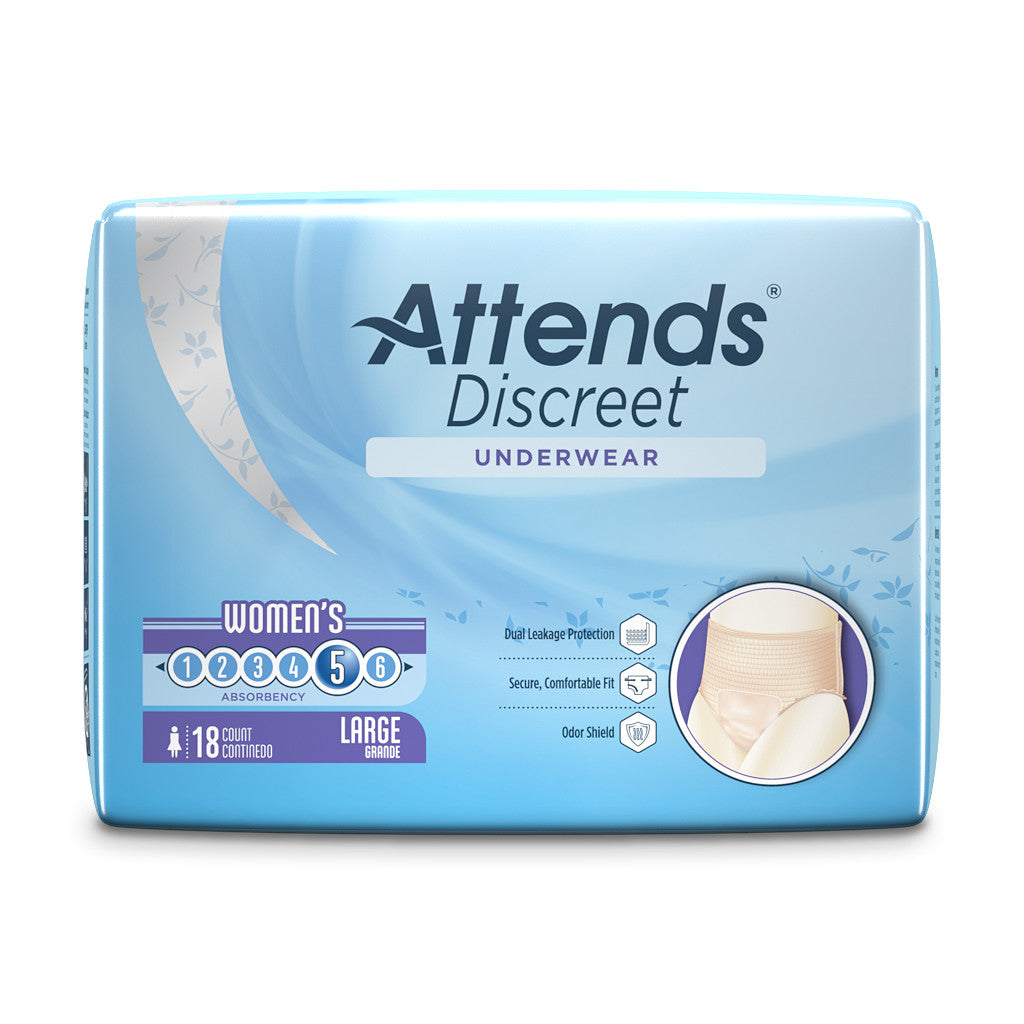 [086679435466] Attends Discreet Women'S Underwear, Level 5 Absorbency (Large / 18 Count)