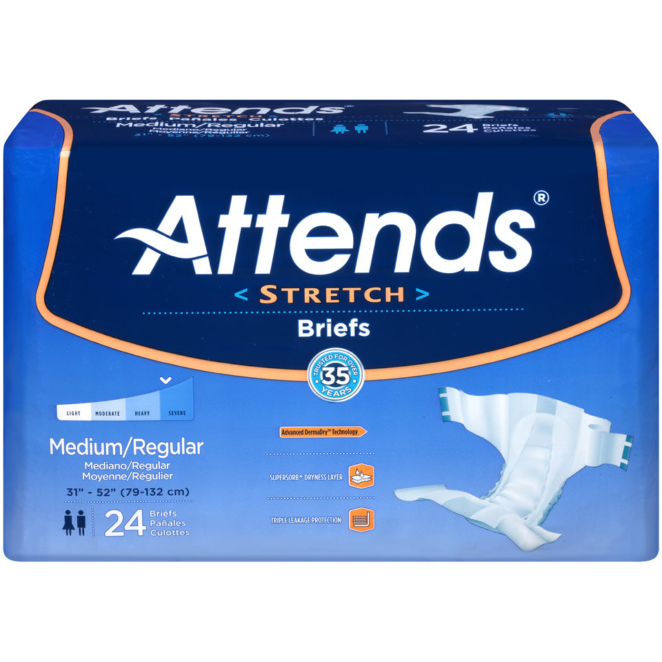[086679415123] Attends Stretch Briefs, Severe Absorbency (Medium/Regular / 24 Count)
