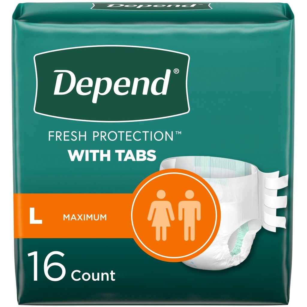 [036000193176] Depend Incontinence Protection With Tabs, Maximum Absorbency (Large / 16 Count)
