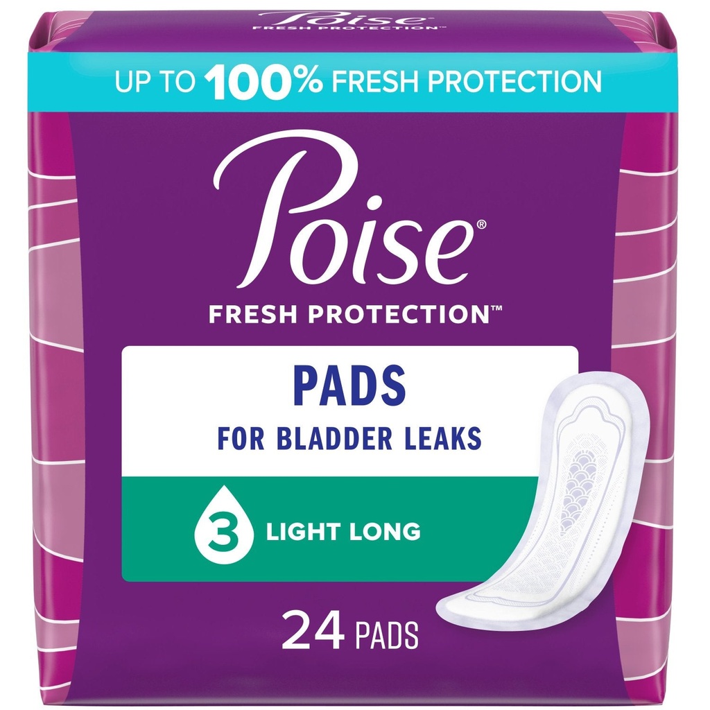 [036000199062] Poise Ultra Thin Incontinence Pads, Light Absorbency, Long, 24 Count