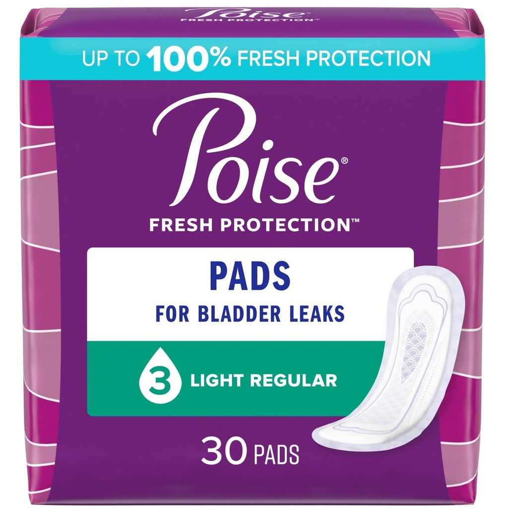 [036000192025] Poise Ultra Thin Incontinence Pads, Light Absorbency, Regular, 30 Count