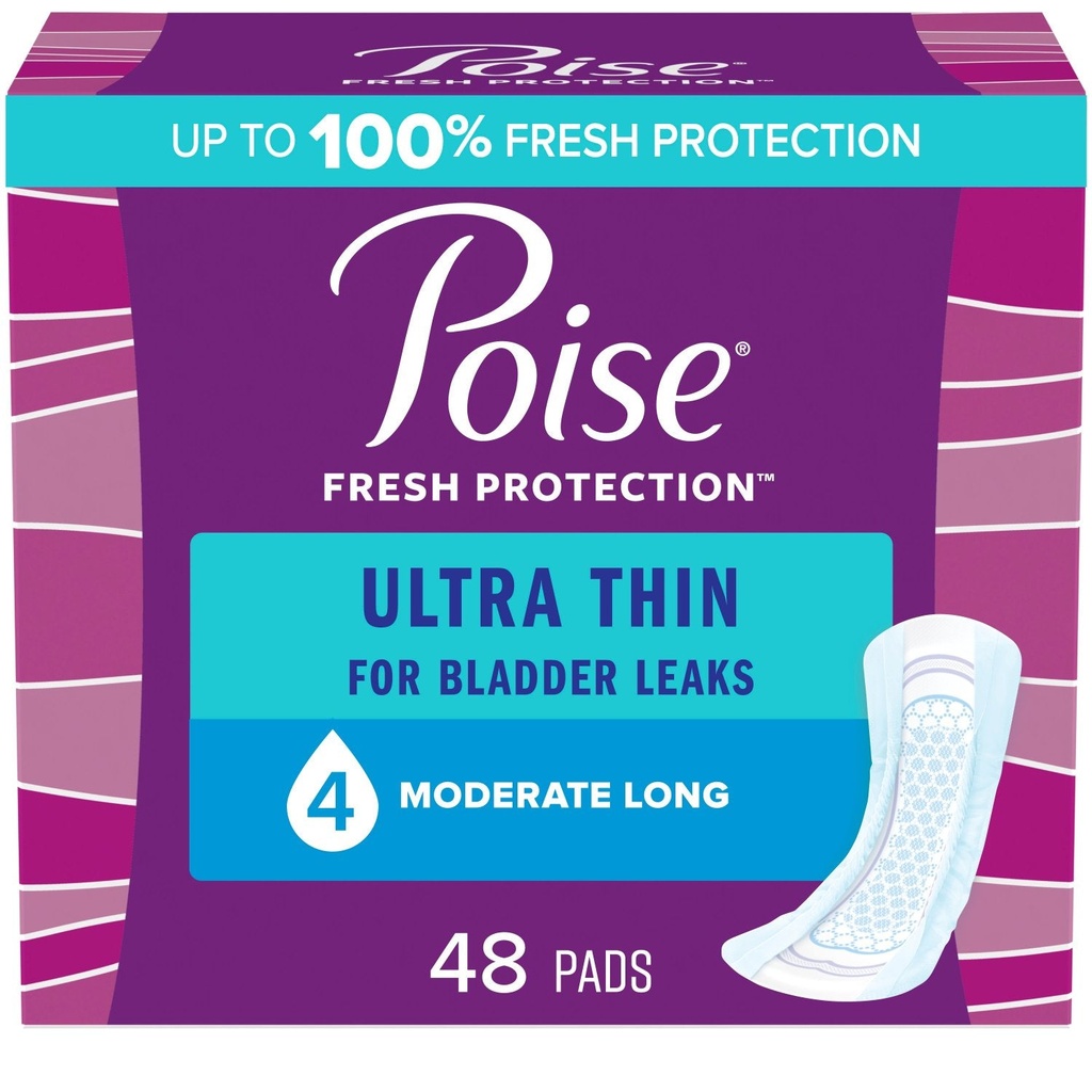 [036000534597] Poise Ultra Thin Incontinence Pads, Moderate Absorbency, Long Length, 48 Count