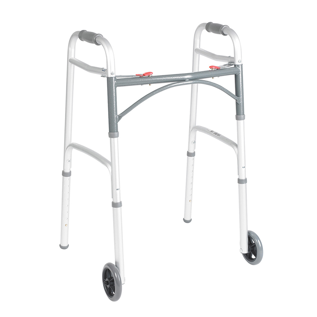 [10210-4ASM] Drive Deluxe Folding Walker – Aluminum – Two Button with 5″ Wheels