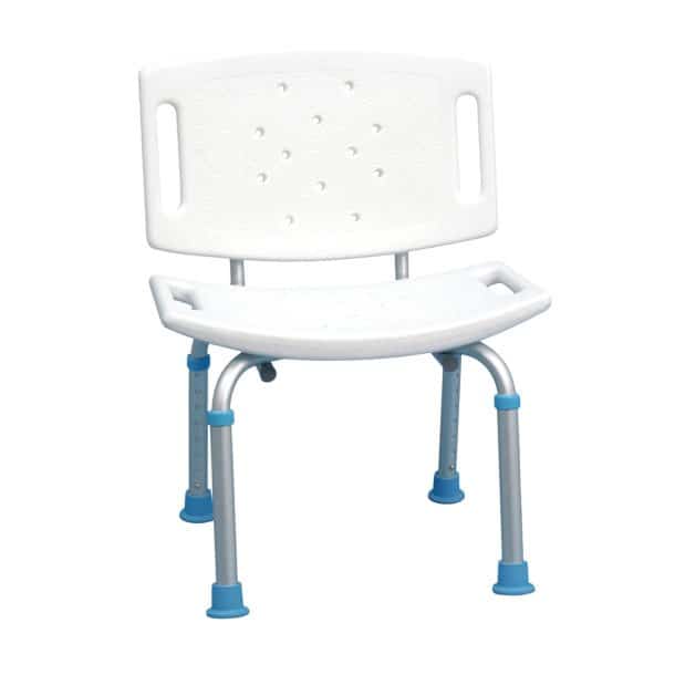 Adjustable height shower chair with back and arms