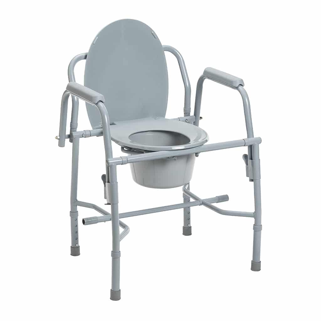 Drop-arm bedside commode