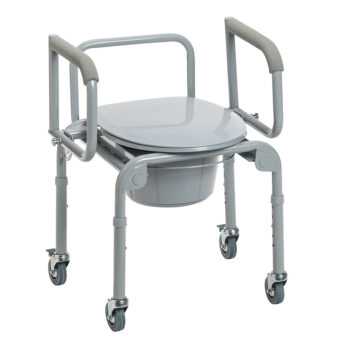 Drive Steel Drop-Arm Commode with Wheels and Padded Armrests 11101W 258265 Drop-Arm Commode